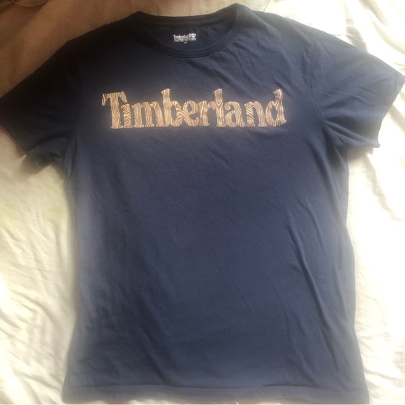 ❤️Timberland T-shirt Men’s Logo Navy/Grey and Brown Size S/P - Picture 1 of 5